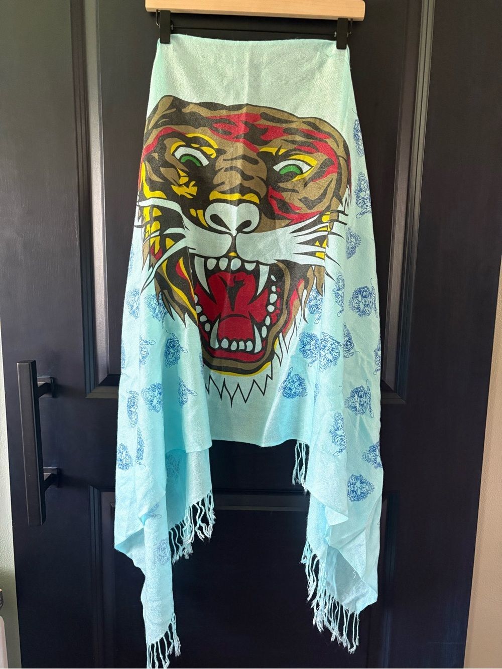 *Rare Ed Hardy Scarf Y2K Vintage Lightweight Cotton Teal Tiger Long 28” x 72”